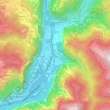 Topografisk kort Cismon del Grappa, højde, terræn