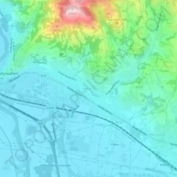 Topografisk kort Testona, højde, terræn