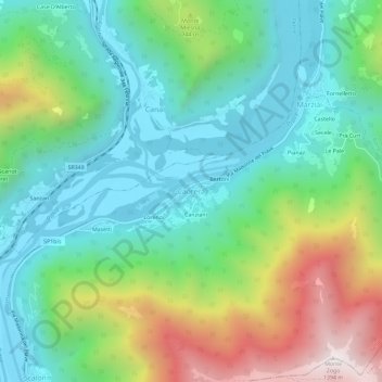 Topografisk kort Caorera, højde, terræn
