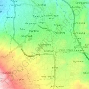 Topografisk kort Argomulyo, højde, terræn