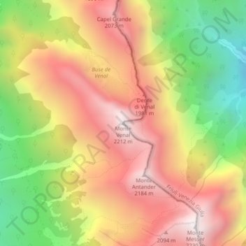 Topografisk kort Monte Venal, højde, terræn