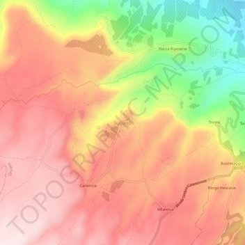 Topografisk kort Sugano, højde, terræn