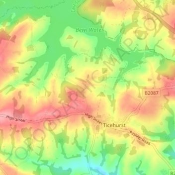 Topografisk kort Threeleg Cross, højde, terræn