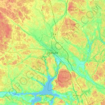 Topografisk kort Uppsala, højde, terræn