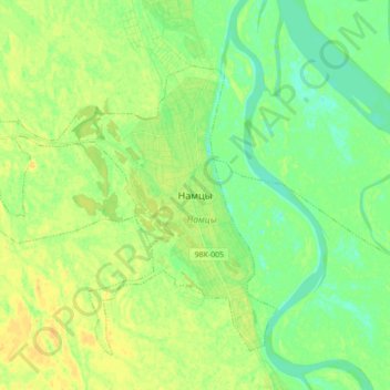 Topografisk kort Namtsy, højde, terræn
