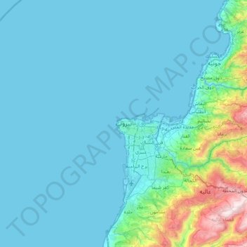 Topografisk kort Beyrouth, højde, terræn