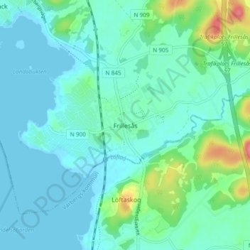 Topografisk kort Frillesås, højde, terræn