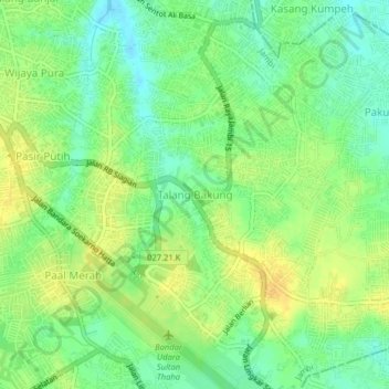 Topografisk kort Talang Bakung, højde, terræn