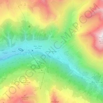 Topografisk kort Melago, højde, terræn