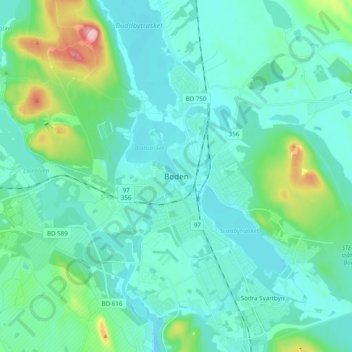Topografisk kort Boden, højde, terræn
