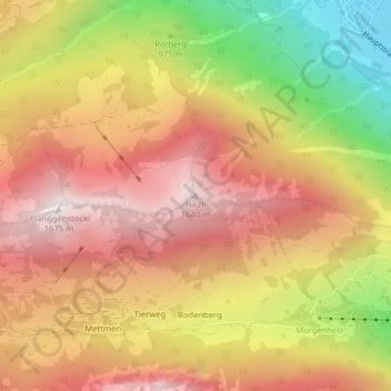 Topografisk kort Hirzli, højde, terræn