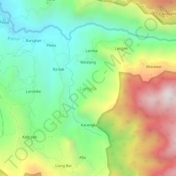 Topografisk kort Langda, højde, terræn