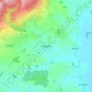 Topografisk kort Yarpole, højde, terræn