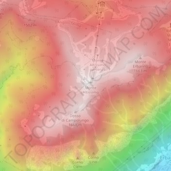 Topografisk kort Monte Altissimo, højde, terræn