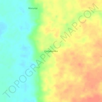 Topografisk kort Cochabamba, højde, terræn