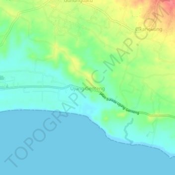 Topografisk kort Ujung Genteng, højde, terræn