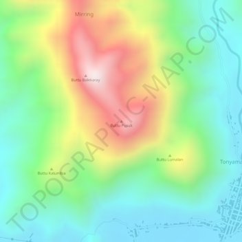 Topografisk kort Buttu Pusuk, højde, terræn