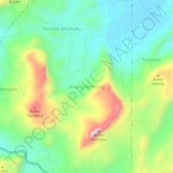 Topografisk kort Ariang Bontang, højde, terræn