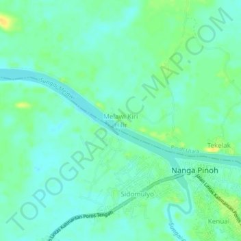 Topografisk kort Melawi Kiri Hilir, højde, terræn