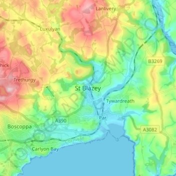 Topografisk kort St Blazey, højde, terræn