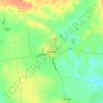 Topografisk kort Skivarp, højde, terræn
