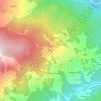 Topografisk kort Codegazzi, højde, terræn