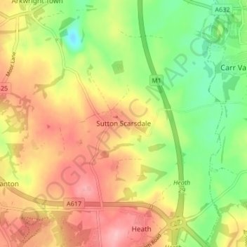 Topografisk kort Sutton Scarsdale, højde, terræn