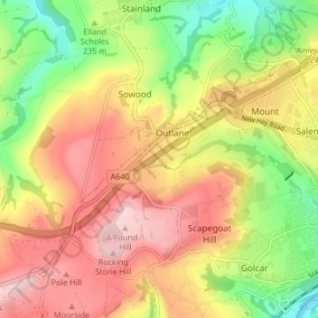 Topografisk kort Slack, højde, terræn