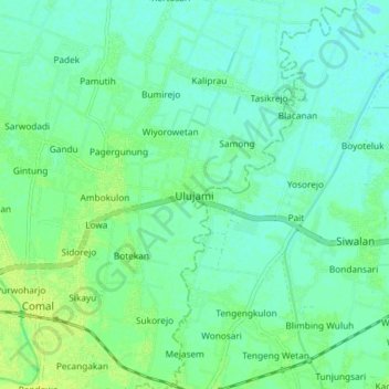 Topografisk kort Ulujami, højde, terræn