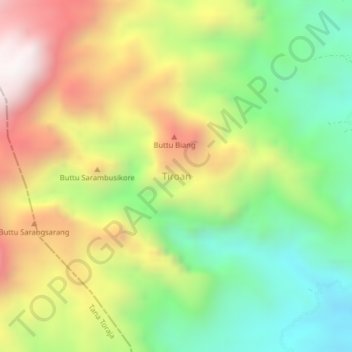 Topografisk kort Tiroan, højde, terræn
