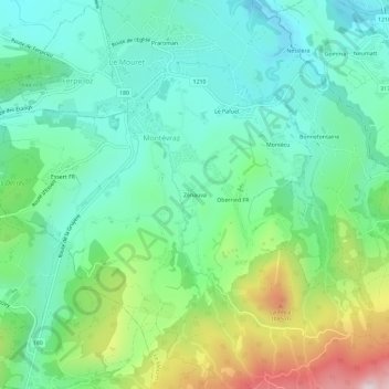Topografisk kort Zénauva, højde, terræn