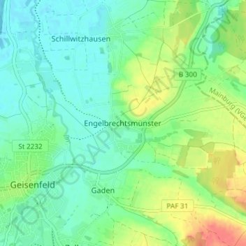 Topografisk kort Engelbrechtsmünster, højde, terræn