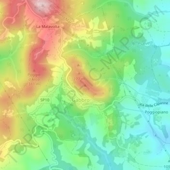 Topografisk kort Poggio Pelato, højde, terræn