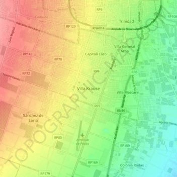 Topografisk kort Villa Krause, højde, terræn