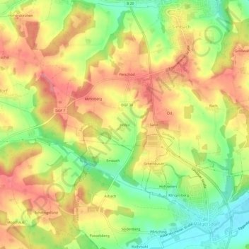 Topografisk kort Höfen, højde, terræn