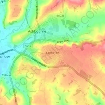 Topografisk kort Compton, højde, terræn