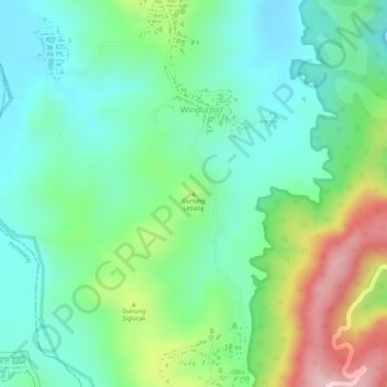 Topografisk kort Gunung Lesung, højde, terræn