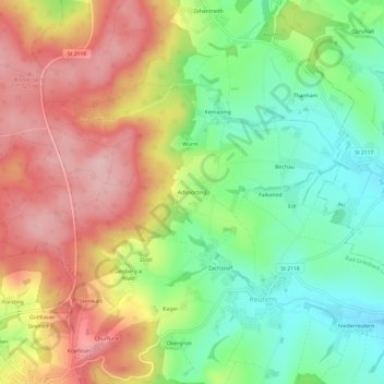 Topografisk kort Adlmörting, højde, terræn