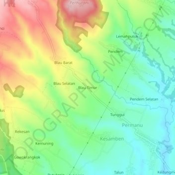 Topografisk kort Blau Timur, højde, terræn