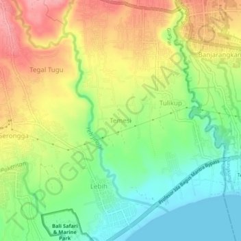 Topografisk kort Temesi, højde, terræn