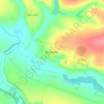 Topografisk kort Высокое, højde, terræn