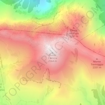 Topografisk kort Monte Camicia, højde, terræn