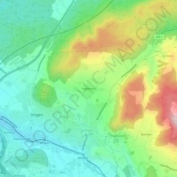 Topografisk kort Habstetten, højde, terræn