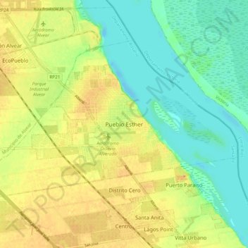 Topografisk kort Pueblo Esther, højde, terræn