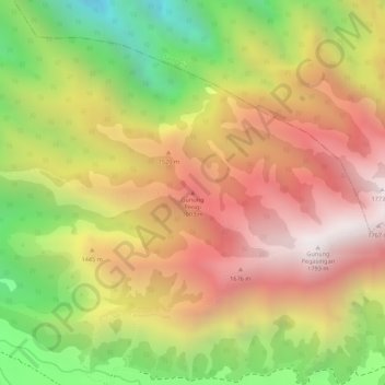 Topografisk kort Gunung Perigi, højde, terræn