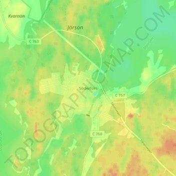 Topografisk kort Söderfors, højde, terræn