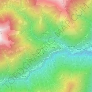Topografisk kort Progno, højde, terræn
