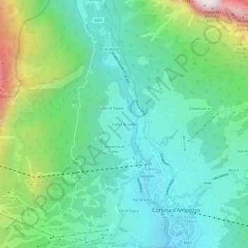 Topografisk kort Cadin di Sotto, højde, terræn