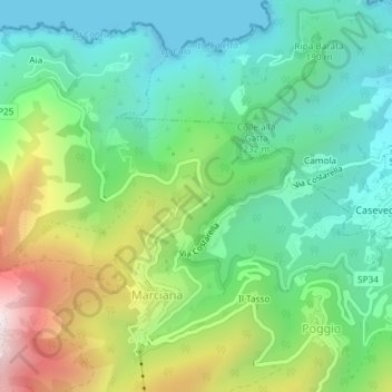 Topografisk kort Guastella, højde, terræn
