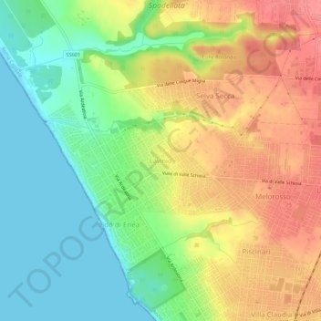 Topografisk kort Lavinio, højde, terræn